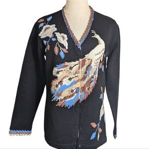 Storybook Knits Black Sequin Peacock Cardigan Sweater